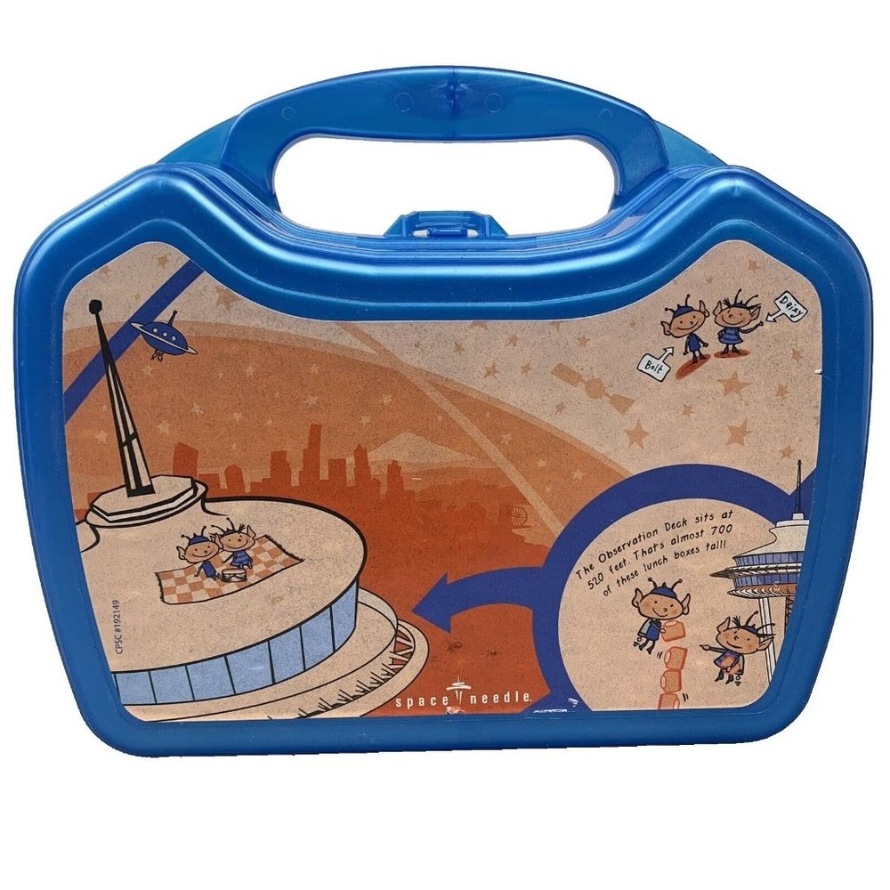 SEATTLE Space Needle Lunch Box Whirley Drink Works-Blue Plastic